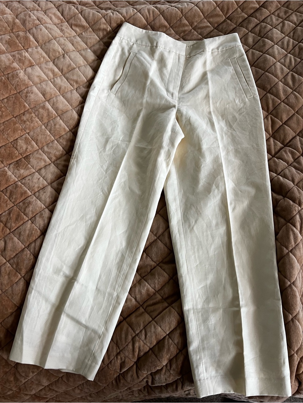J. Peterman Cream Wide-Leg Cropped Trousers